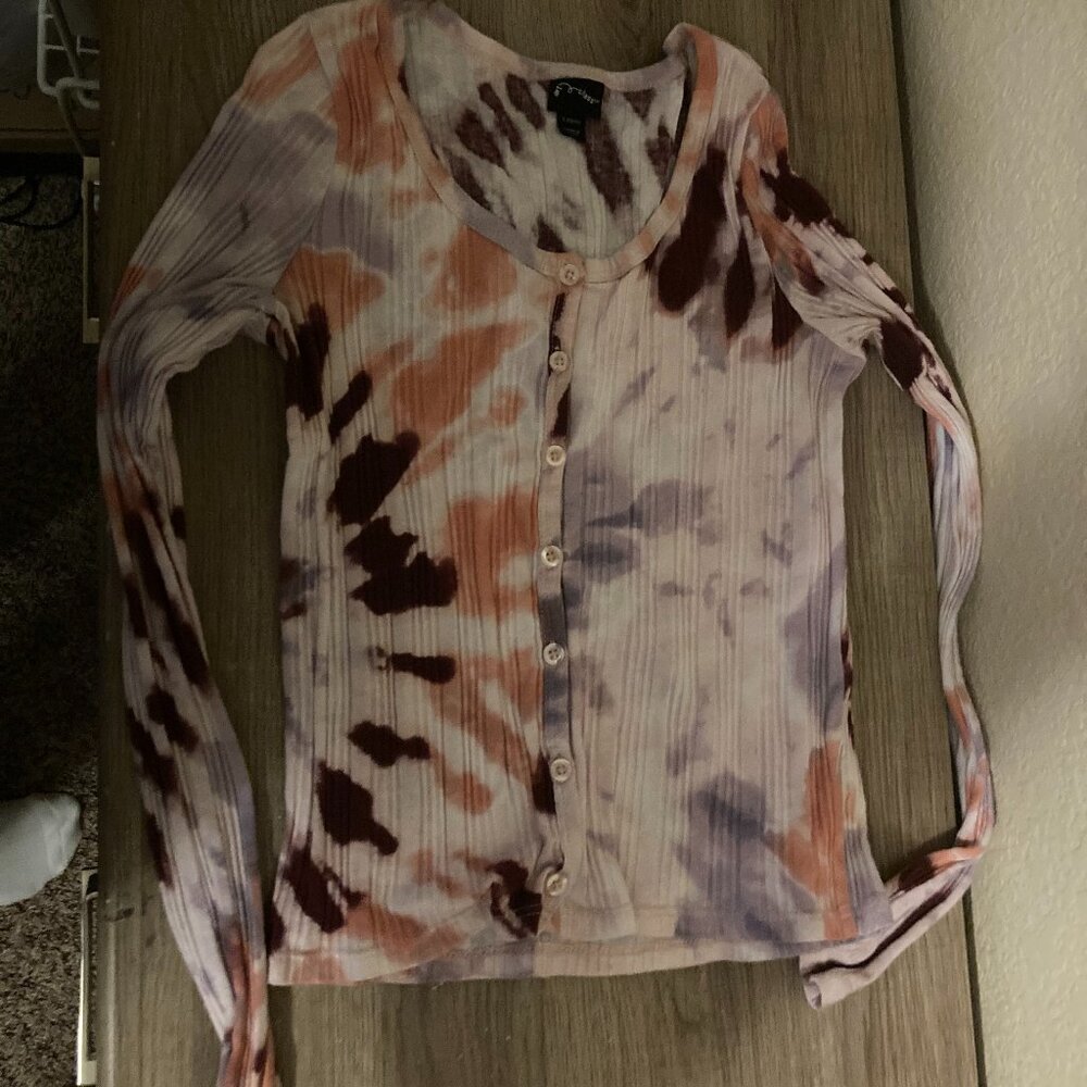 Art Class Tie Dye Button Front Shirt Large 10-12 Long Sleeve Ribbed Cotton Blend